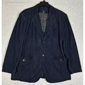 VTG Izod Corduroy Blazer Mens XL Navy Blue Unstructured Plaid Lined Sport Coat